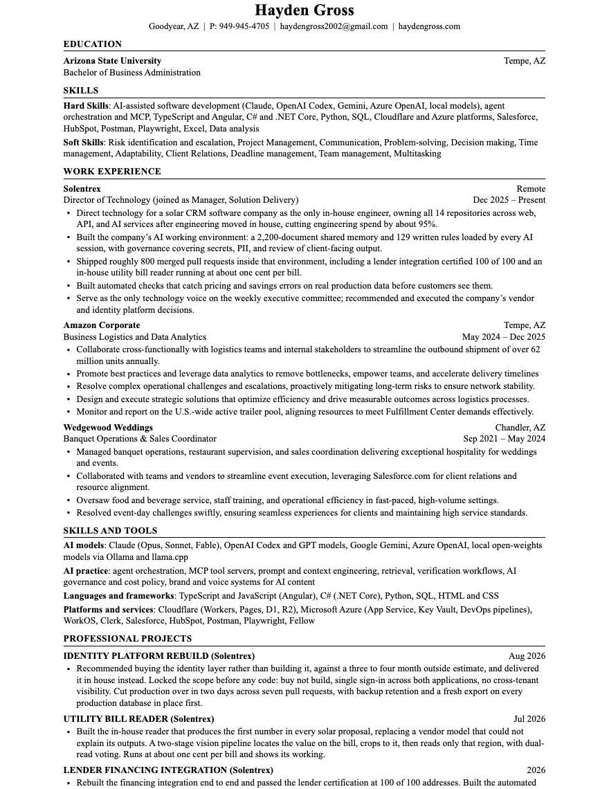 Resume, one page